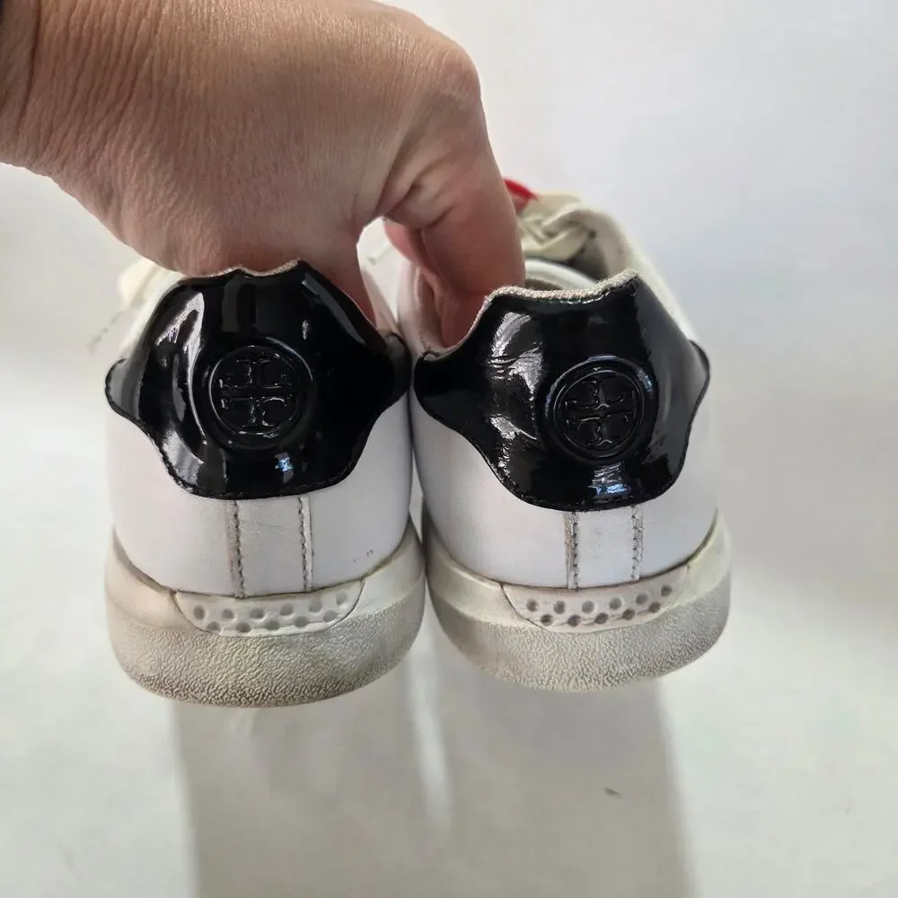 Tory Burch Howell Court Low Top Leather Sneakers Titanium White Black Sz 8
